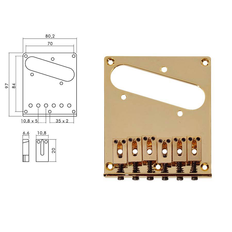 T-66-G Boston Steg-Saitenhalter Modern Bridge für Telecaster schwarz gold